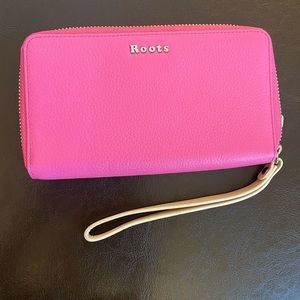 Roots Pink Leather Wristlet